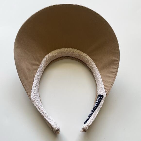 Women\'s Vintage Polo Ralph Lauren Shield Wide Brim Beige Golf Visor 90s main image 4